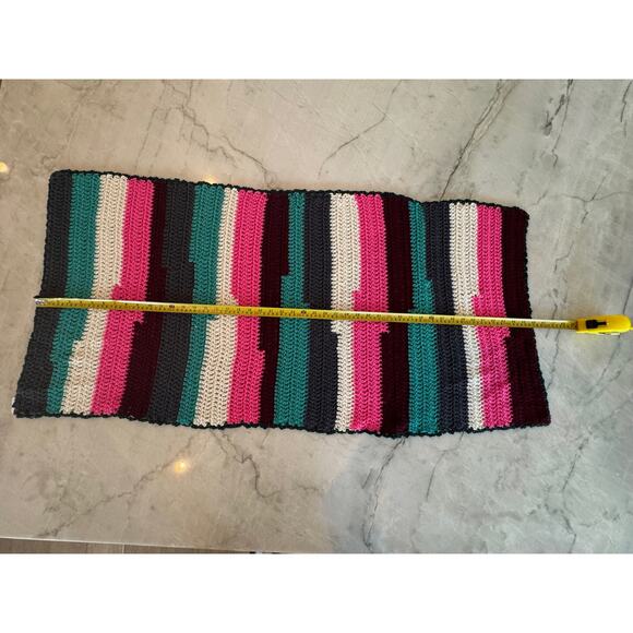 Hand Crocheted Shawl Large Eclectic Grandma Multicolor Striped Cabincore 46x22 - Picture 6 of 8